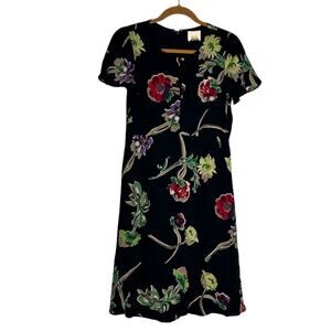 Maeve Anthropologie Navy Blue Floral Print Knee Length Sheath Dress Size 4